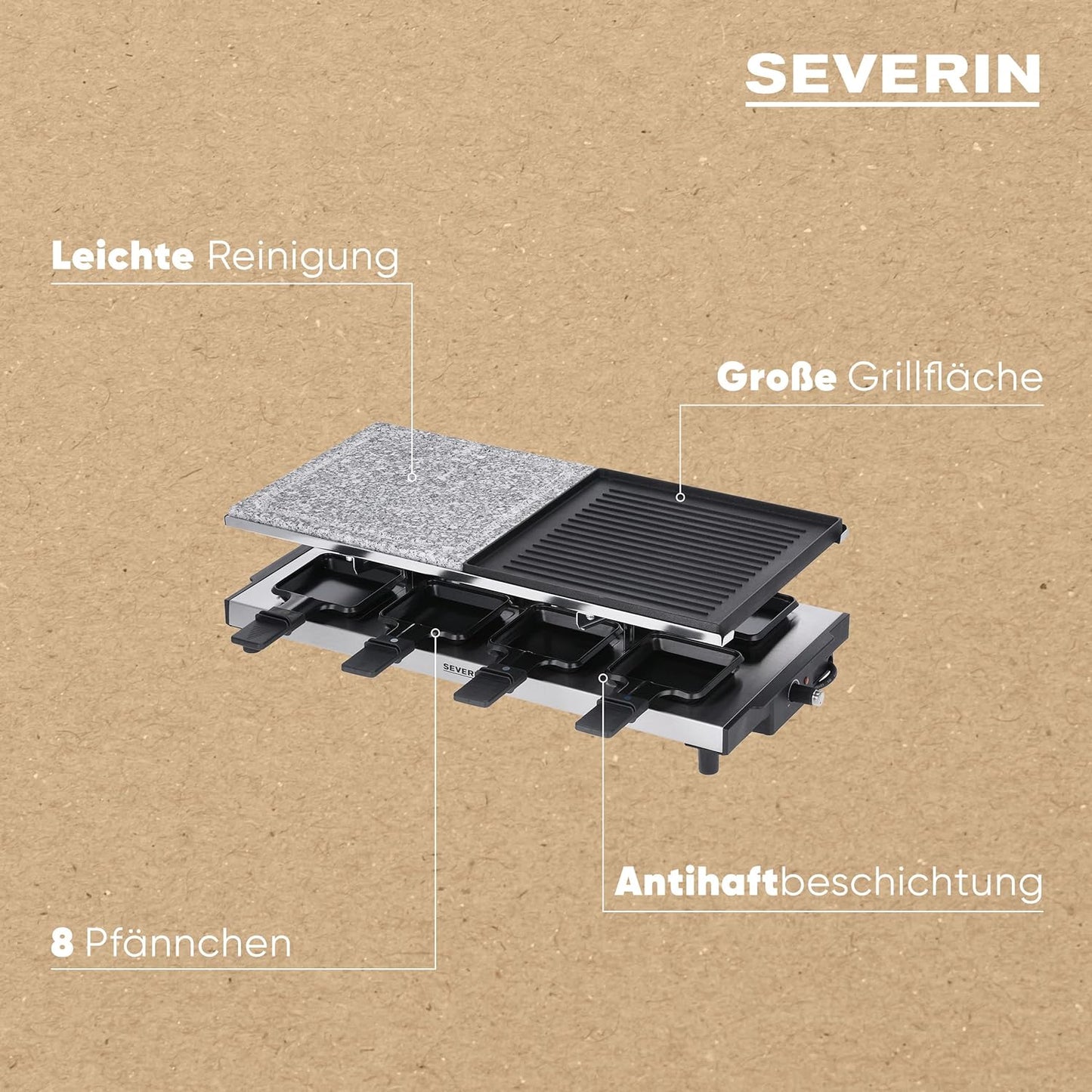 Raclette-Grill RG 2373, Hochwertiges Edelstahldesign