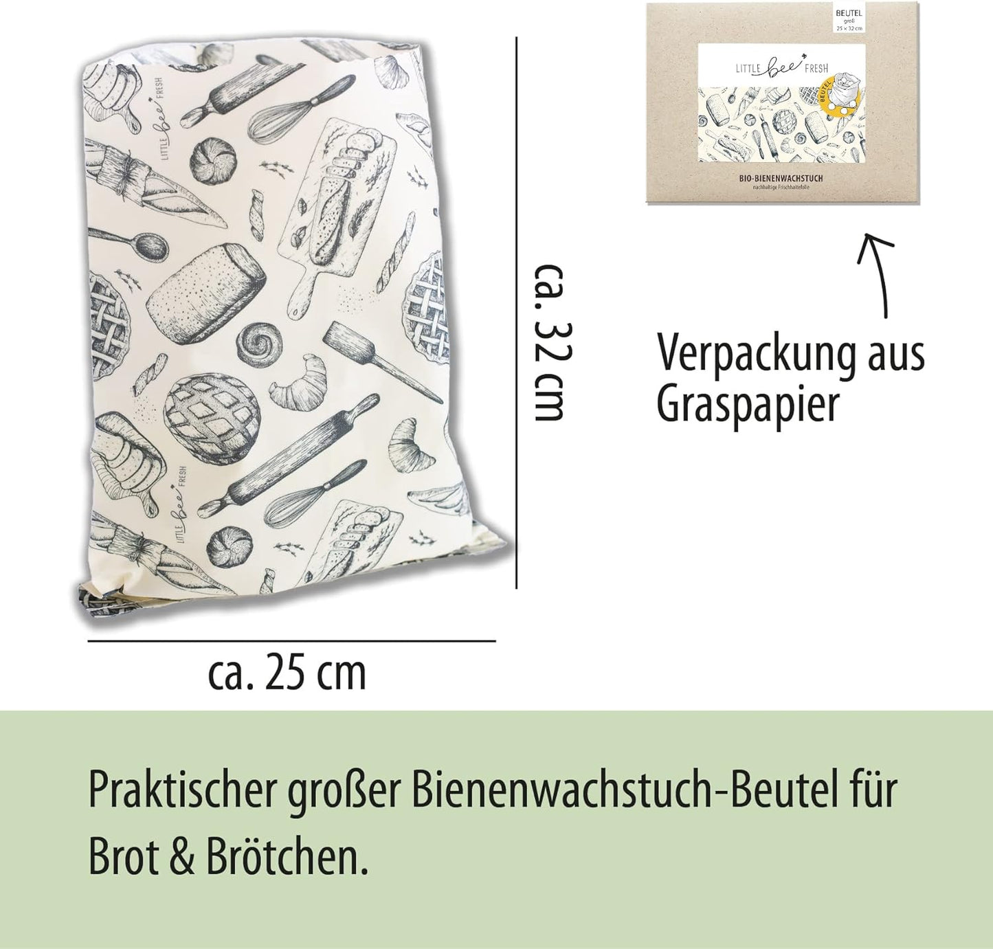Bio-Bienenwachstuch Brotbeutel, Xl Brotbeutel