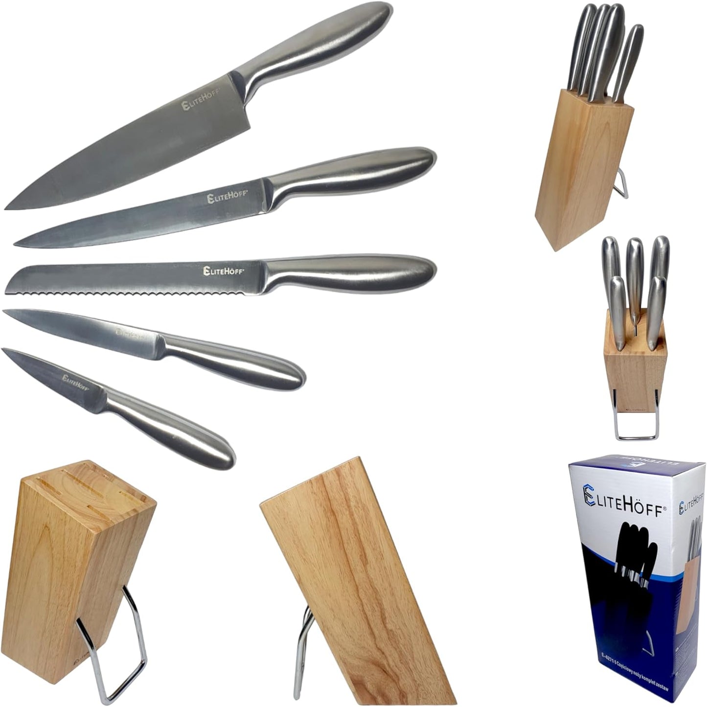 Küchenmesser Set, Edelstahl und Holz