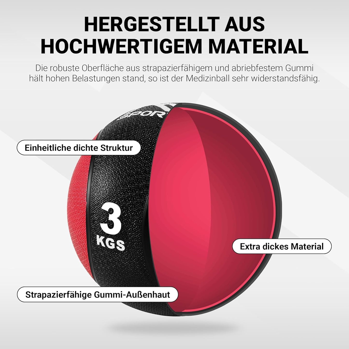 Medizinball, 3 kg - Rot