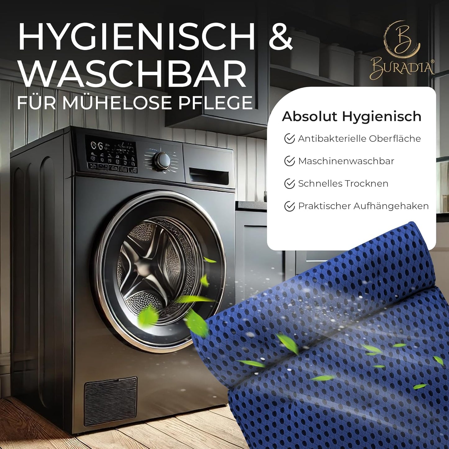 Badewannenkissen mit Saugnäpfen und Wäschenetz, Dunkelblau
