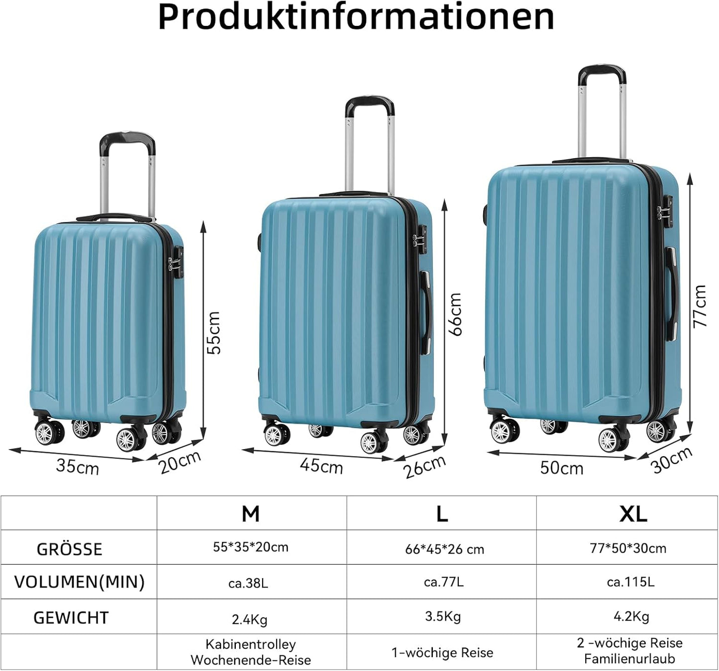 Reisekoffer mit TSA-Schloss, Ice Blue XL