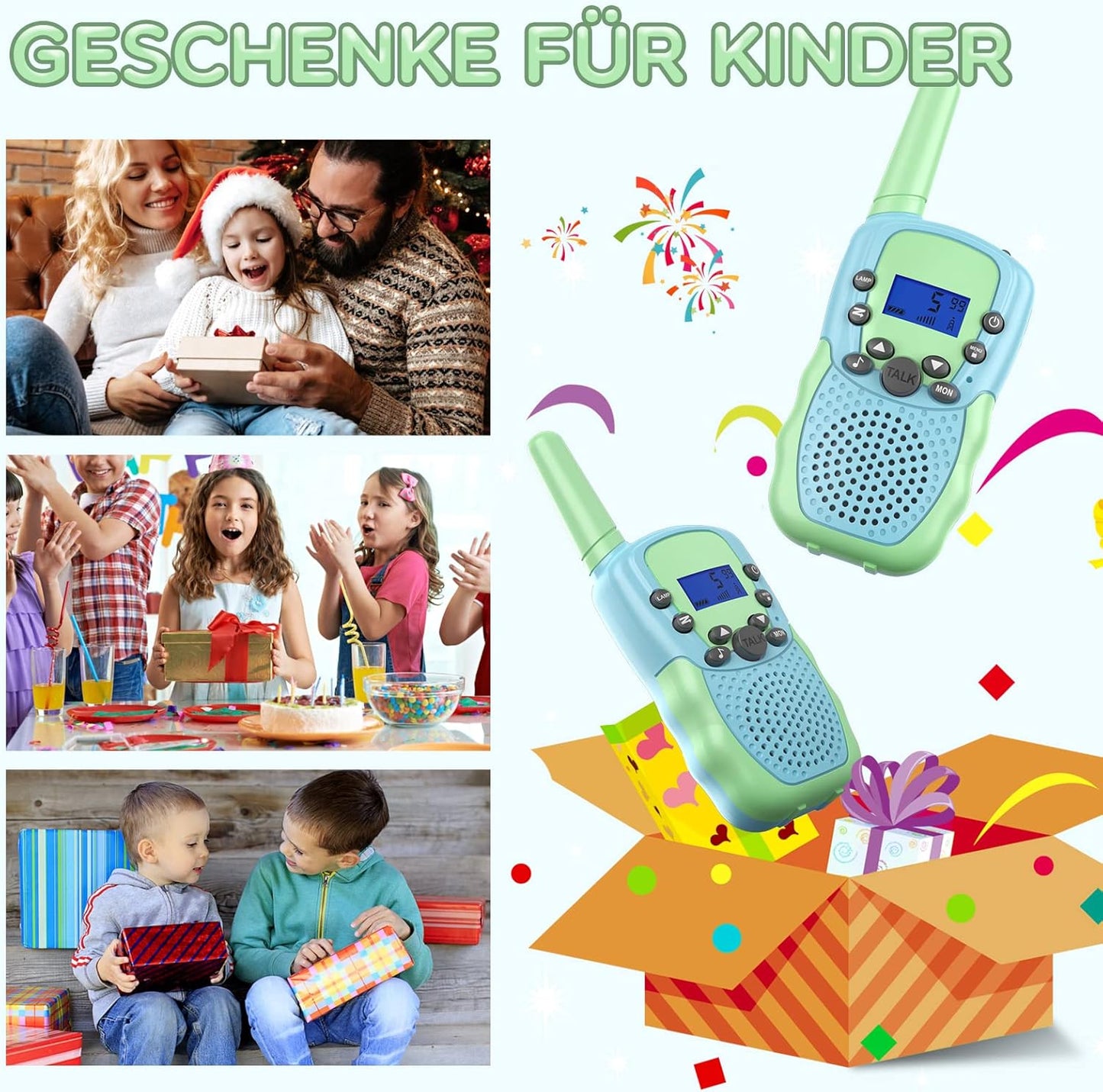 Wiederaufladbare Walkie Talkies für Kinder, Leicht Grün