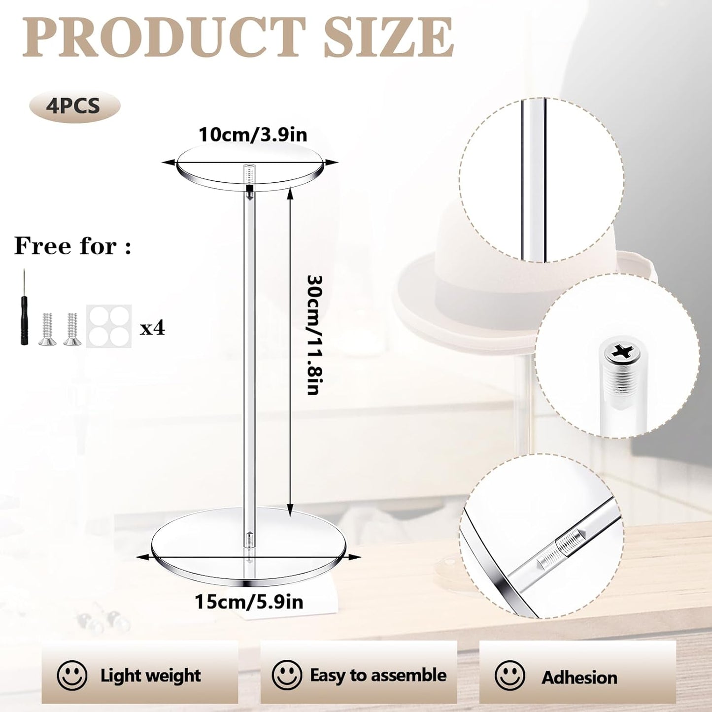 4-teiliges Hut- und Perückenständer-Set, One Size
