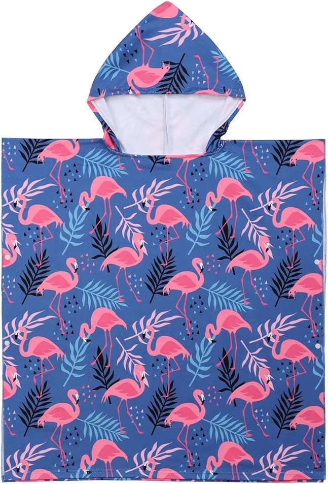 Badetuch-Poncho für Kinder mit Flamingo-Motiv, Blau Einheitsgröße
