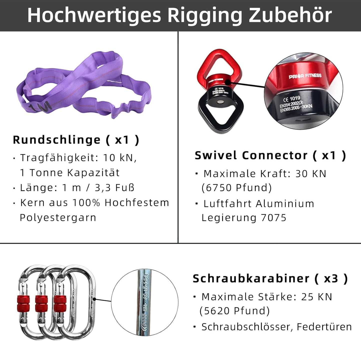 Aerial Hoop Set mit Rigging-Hardware (3 Grössen), Luftring 0 Punkt, 85 (0-Punkt Aufhängung)