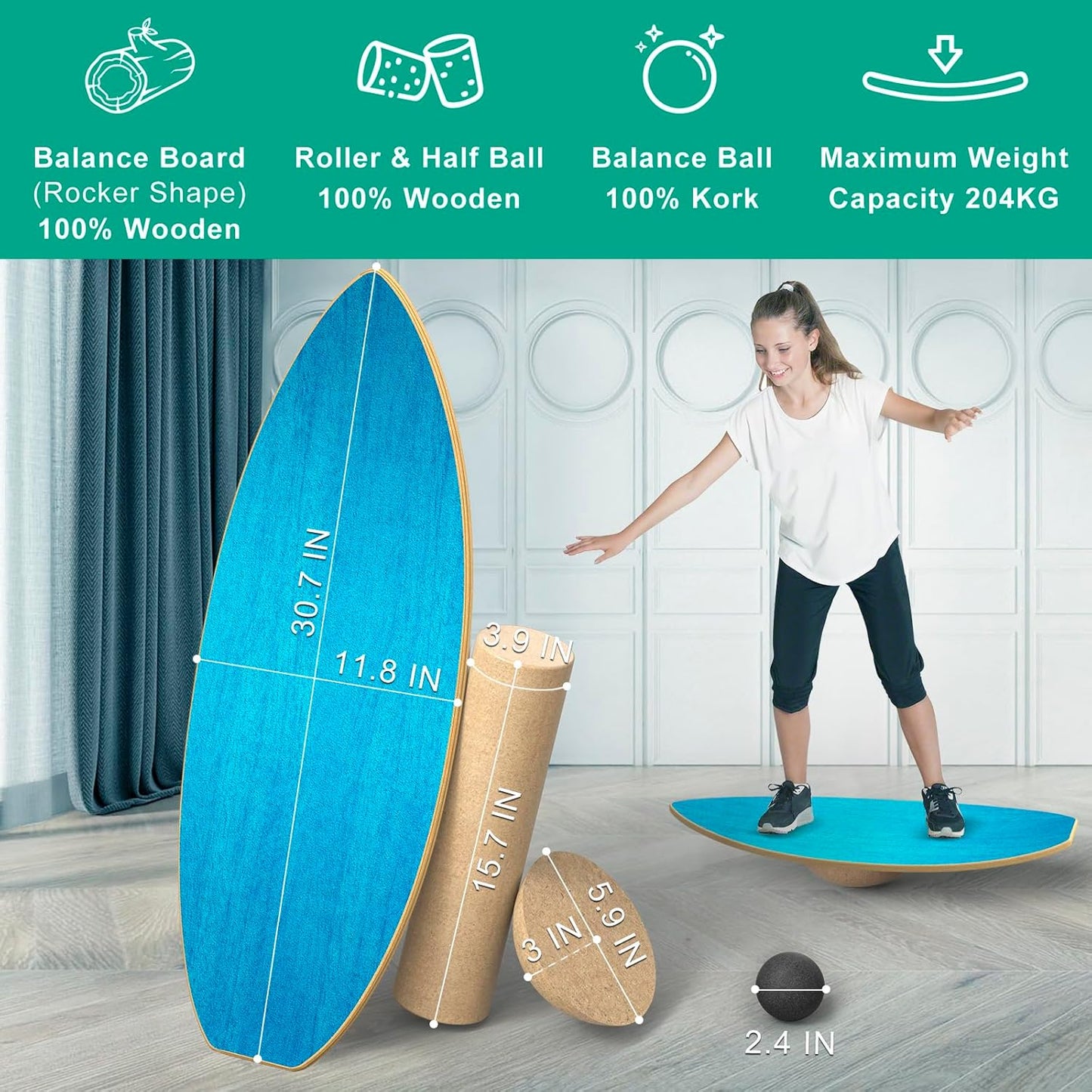Balance Board Set für Gleichgewichtstraining, Blau