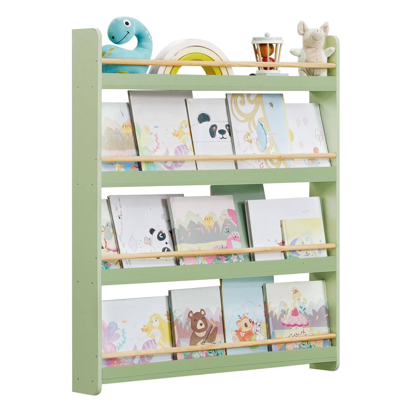 Kinderregal mit 4 Ebenen (80 cm), Lorbeergrün + Naturfarben 4 Ebenen (80 cm)