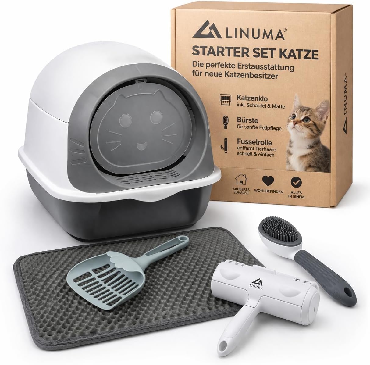 5-teiliges Katzenklo Starter-Kit, Starter Kit grau
