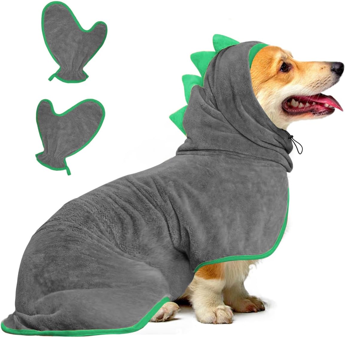 Hundebademantel mit Klettverschluss, S Grau grün