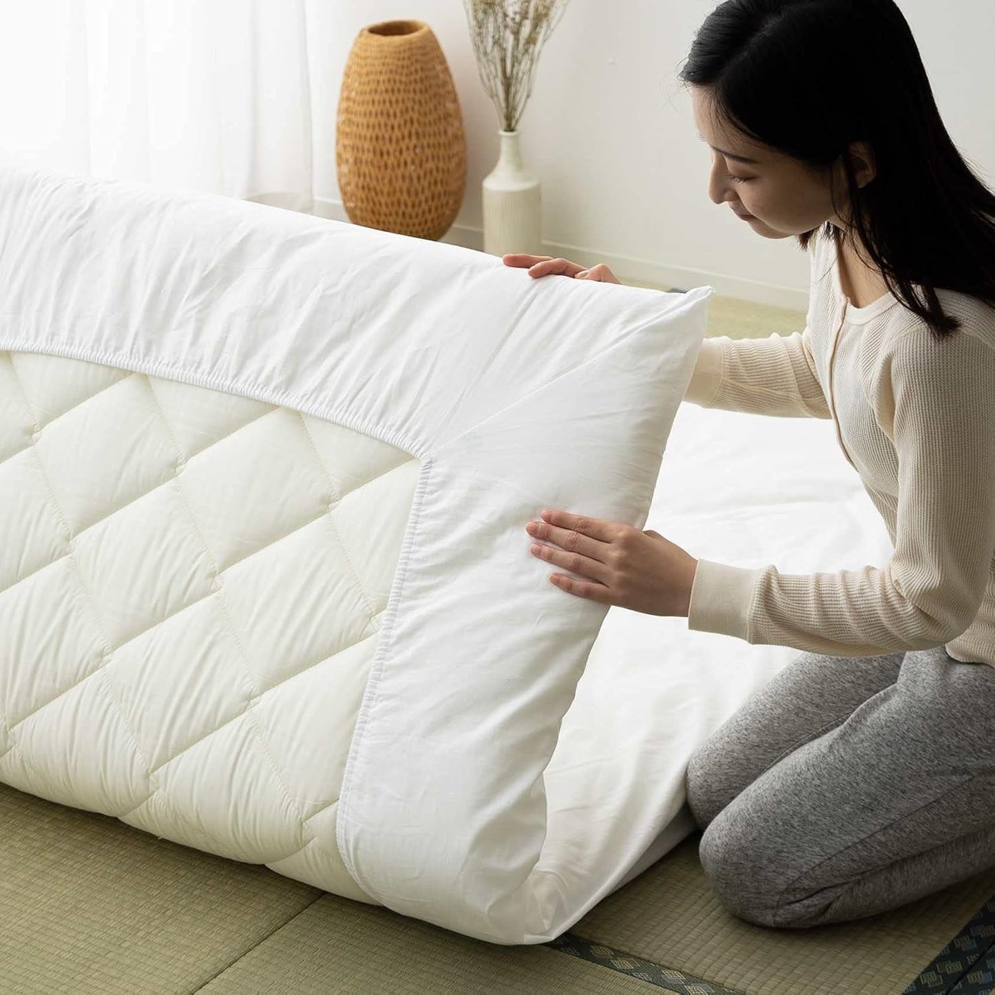 Futon-Matratze Classe, Standard mit Spannbetttuch (Weiß) 100 x 200 cm
