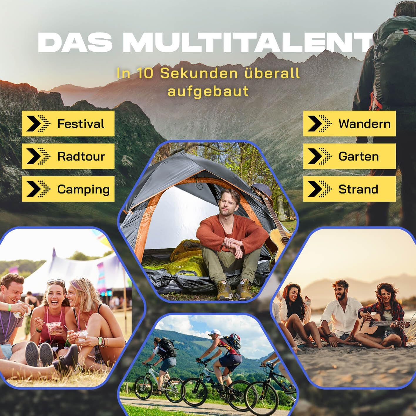 Pop Up Wurfzelt, Grau Orange 2-3 Personen | 1 Eingang