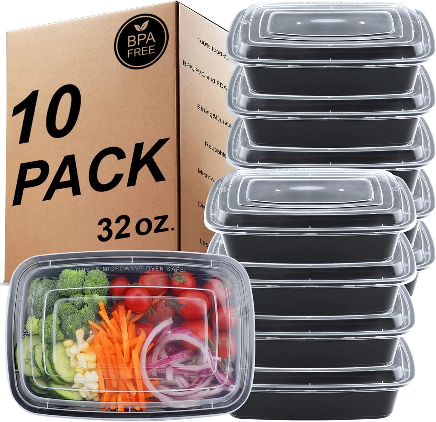 10 x Meal Prep Lebensmittelbehälter, 1 Compartment 10 Pack