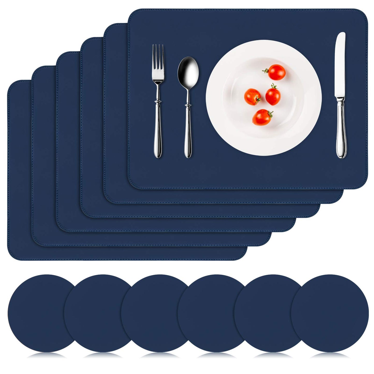 Tischset mit Glasuntersetzer, abwaschbar & hitzebeständig, Dunkelblau