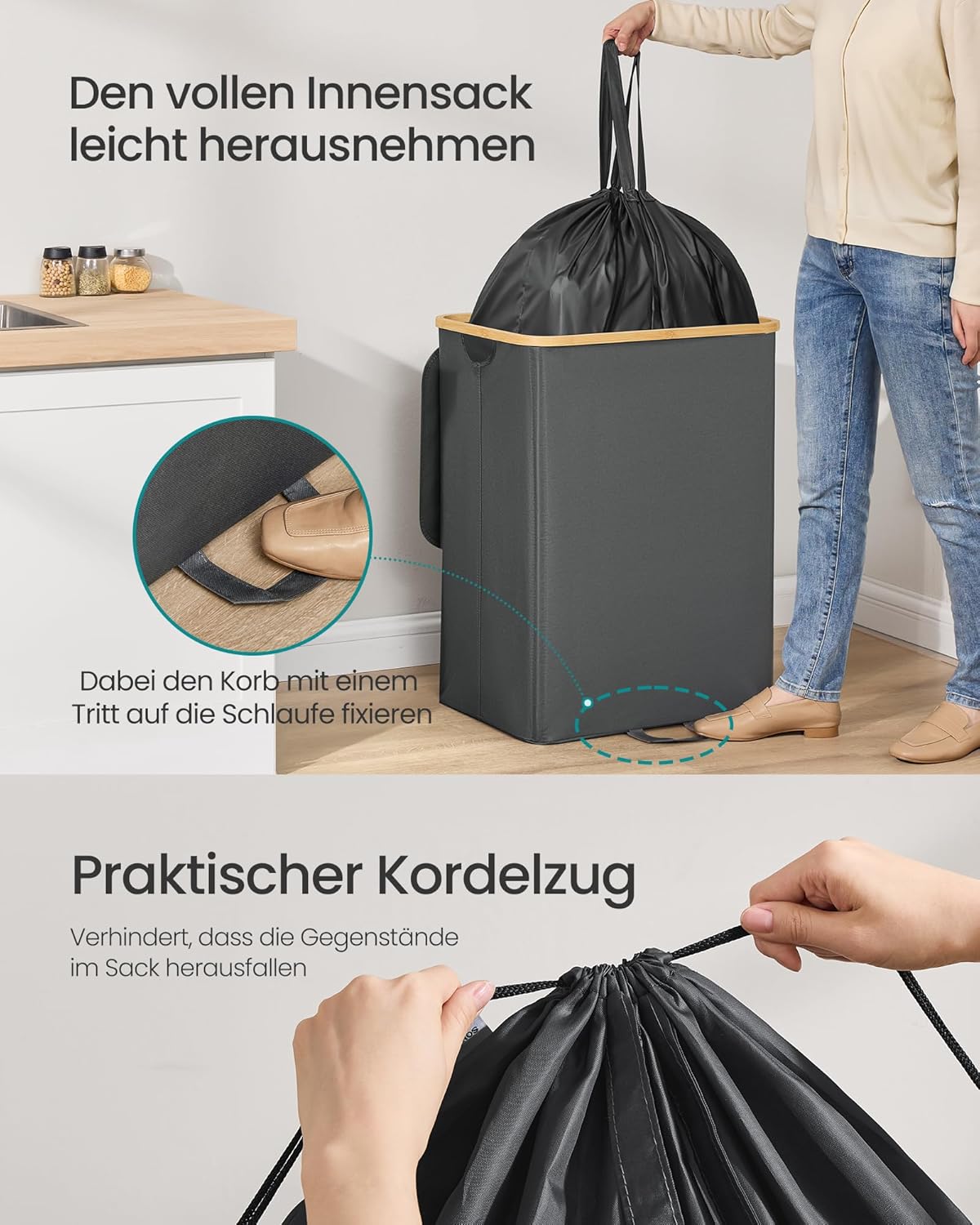 Pfandflaschen-Sammelbehälter mit Innensack, Schiefergrau + Naturbeige 135 L