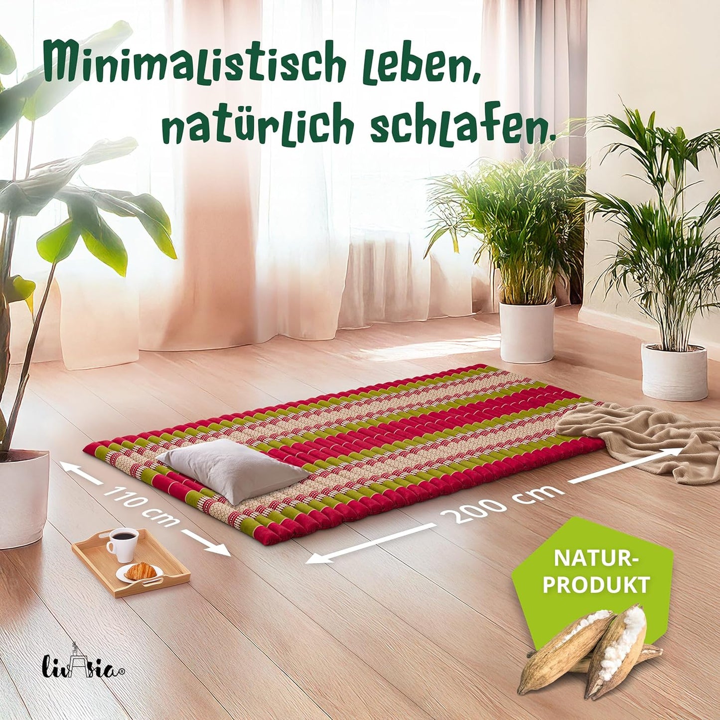Rollmatratze L-200x110cm für Gäste & Outdoor, L (200 x 110 cm) Rot/Grün