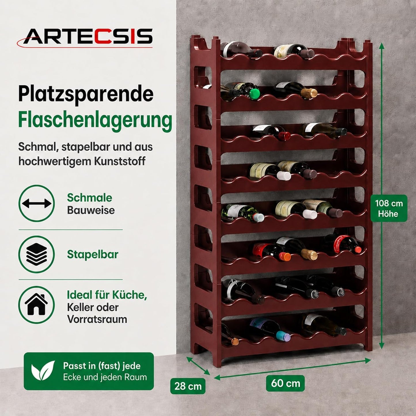 Weinregal für 48 Flaschen, Braun 48 Flaschen