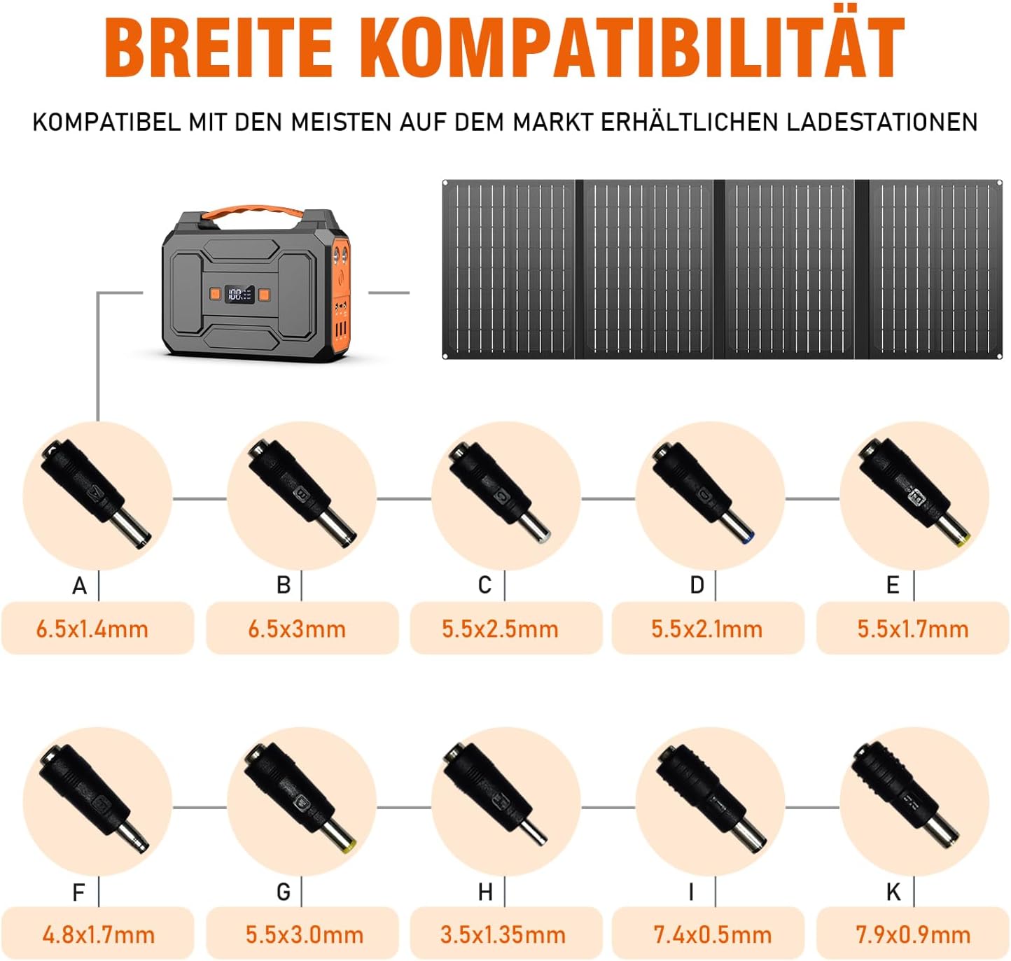 Tragbare Powerstation mit Solarpanel, Orange