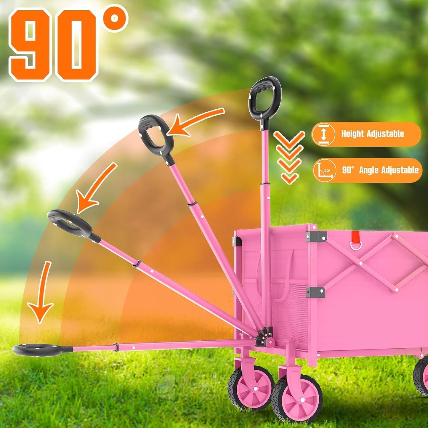 Faltbarer Bollerwagen mit verstärkten Rollen, Pink 100L