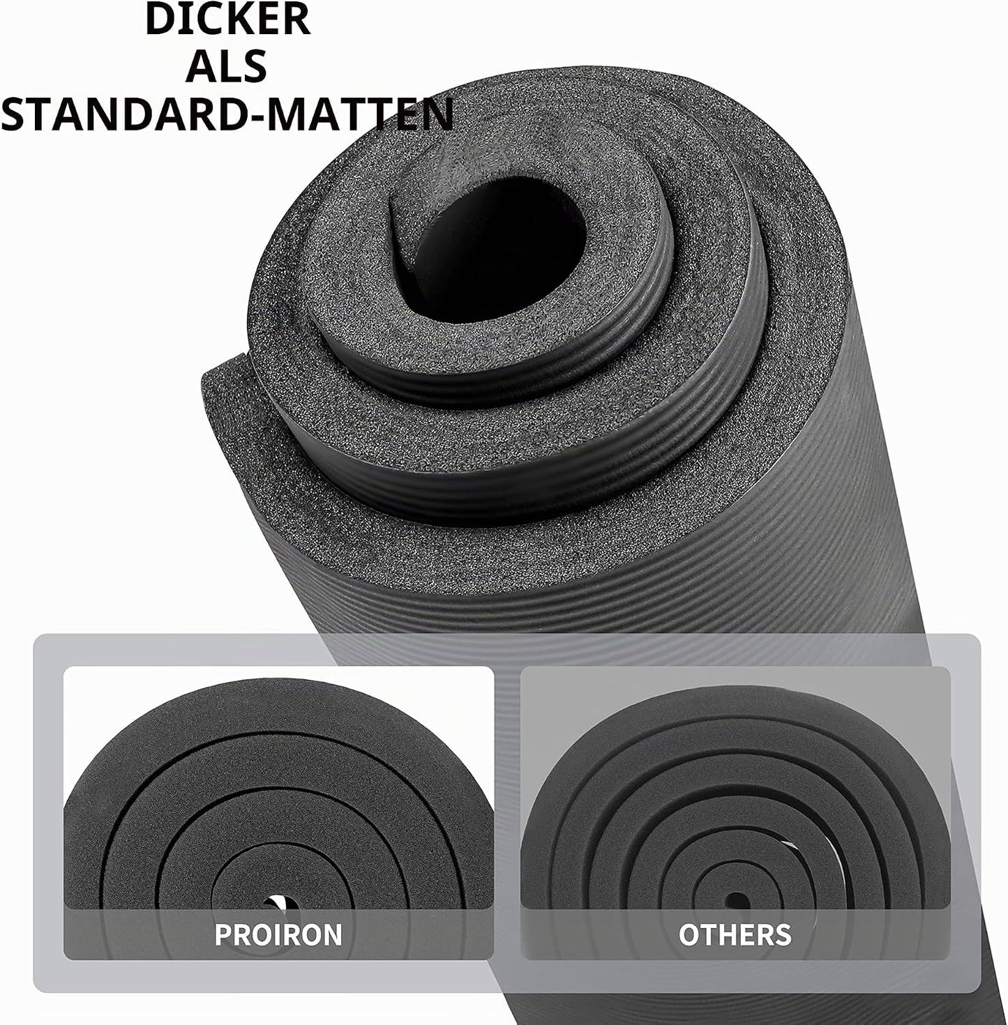 Gymnastik und Yogamatte rutschfest, Schwarz-183x66x1,5cm