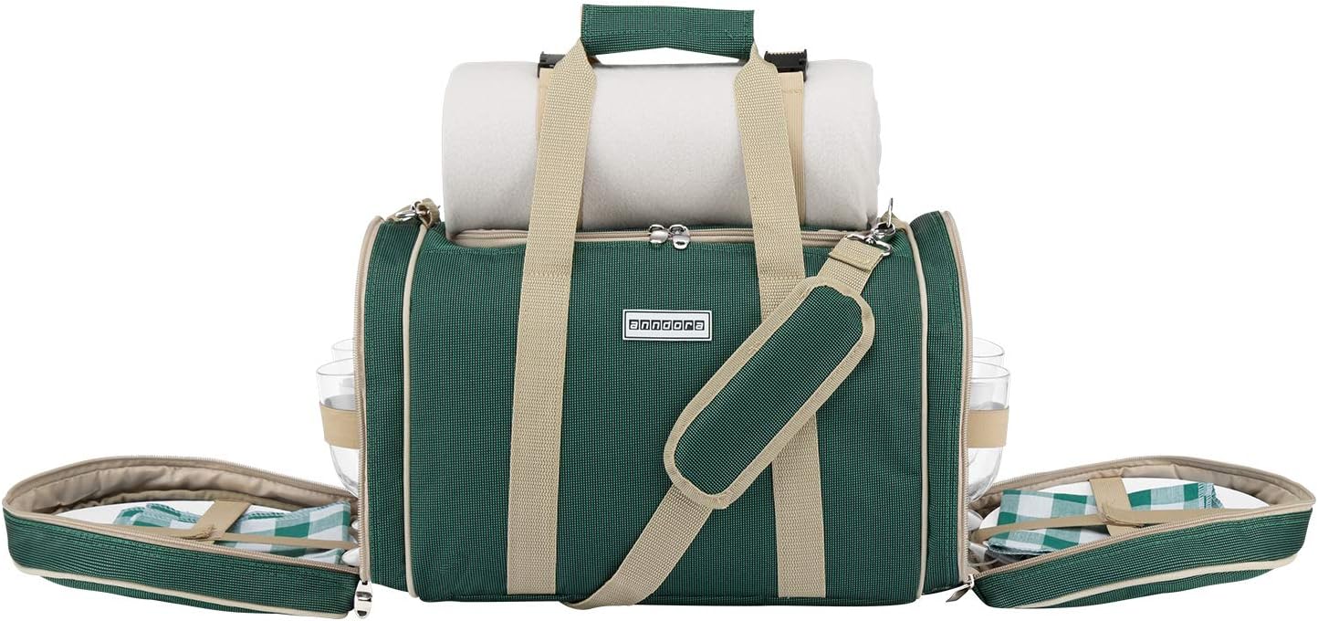 Picknick-Set mit Kühltasche und Decke für 4 Personen, 3337: Dunkelgrün Beige