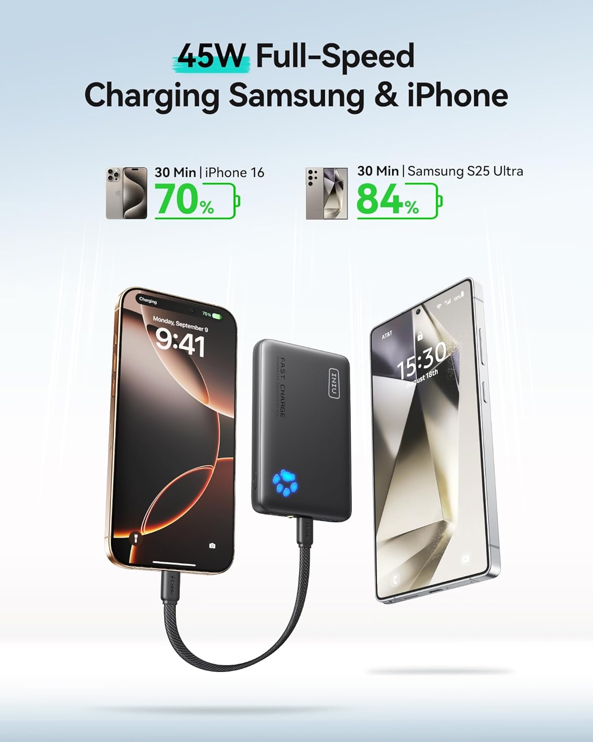 Powerbank P41 mit PD3.0 und Taschenlampe, Blau