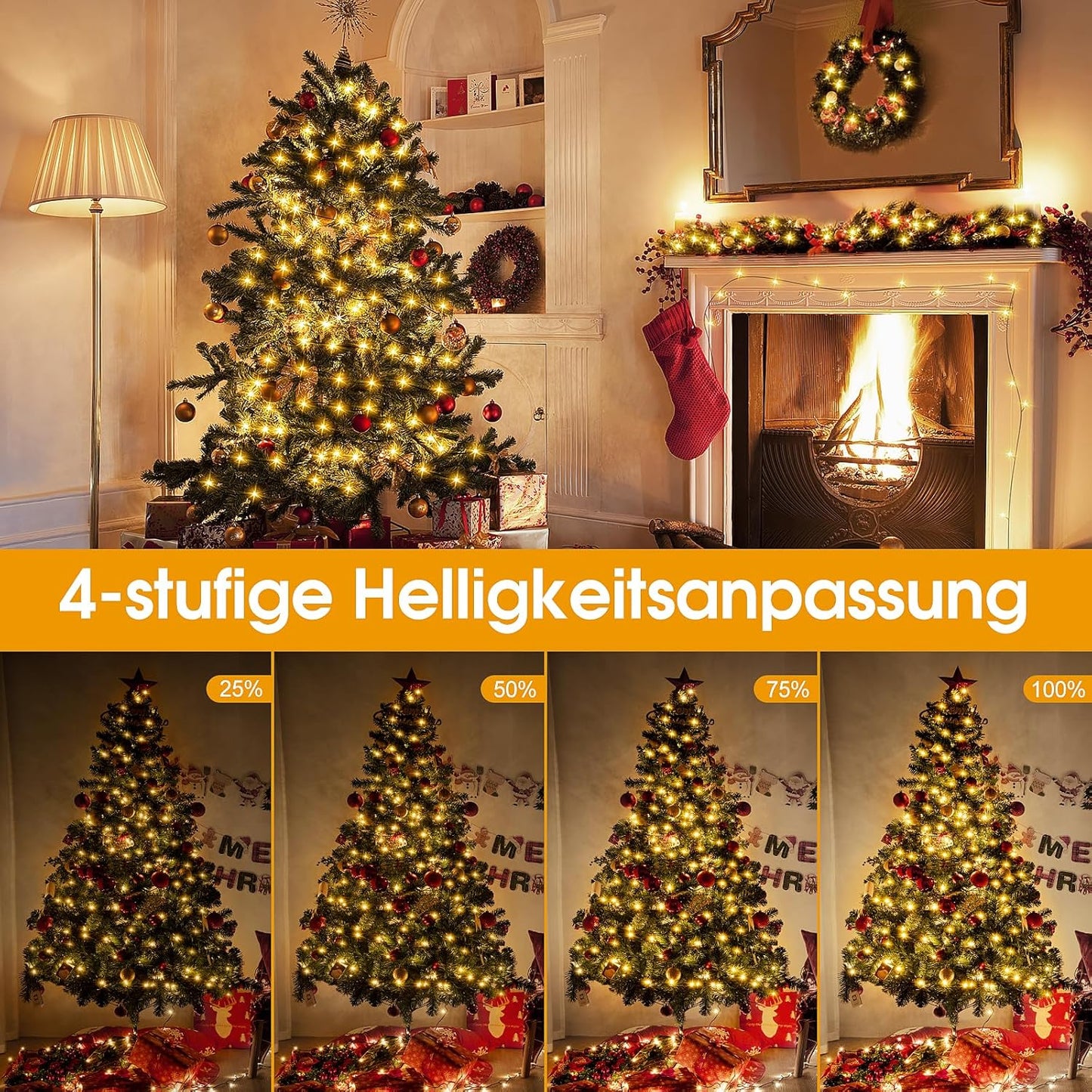 Lichterkette Weihnachtsbaum 150 LED mit Timer, Warmweiss 15m/150leds