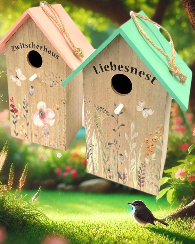 2-teiliges Vogelhaus Nistkasten-Set Liebesnest und Zwitscherhaus, Liebesnest und Zwitscherhaus