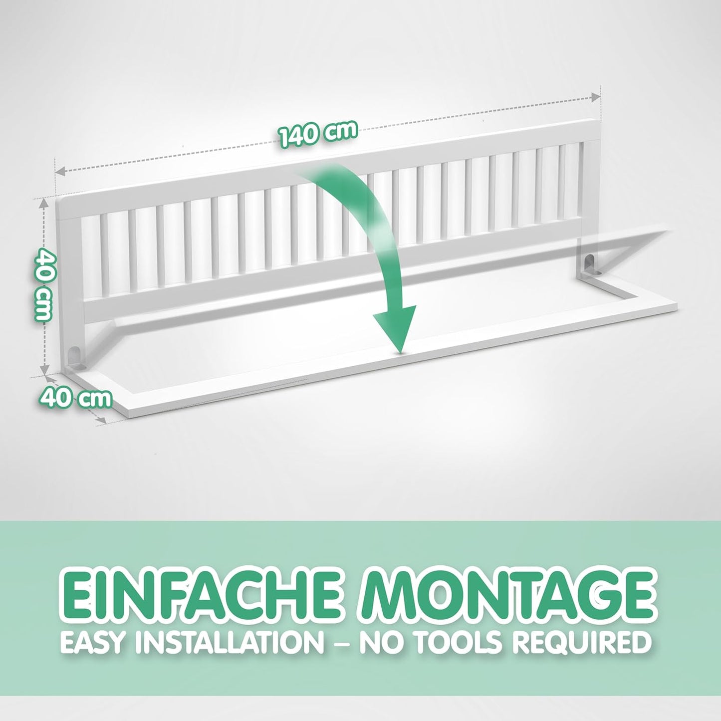 Bettgitter Rausfallschutz klappbar für Kinderbetten, 140 x 40 x 5 cm Weiß