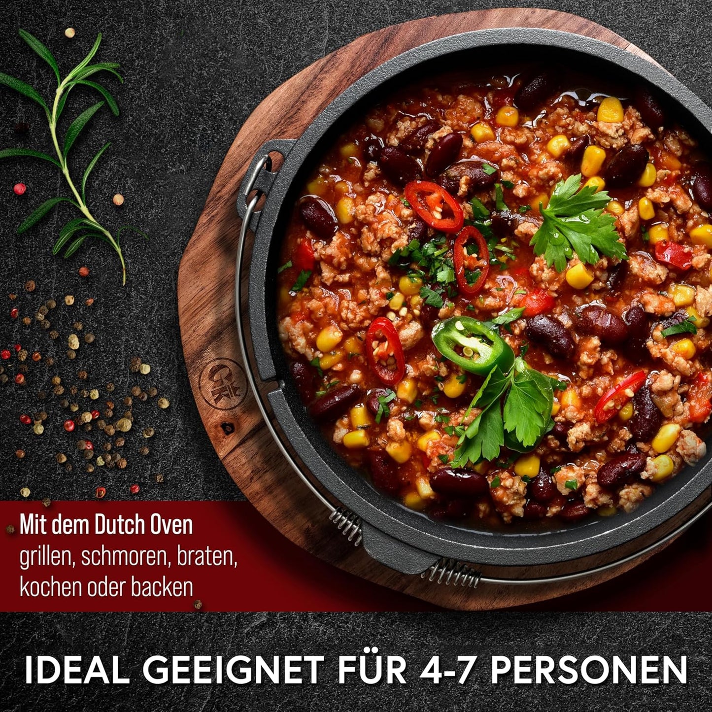Dutch Oven Set, Topf ohne Fuss 9 Liter