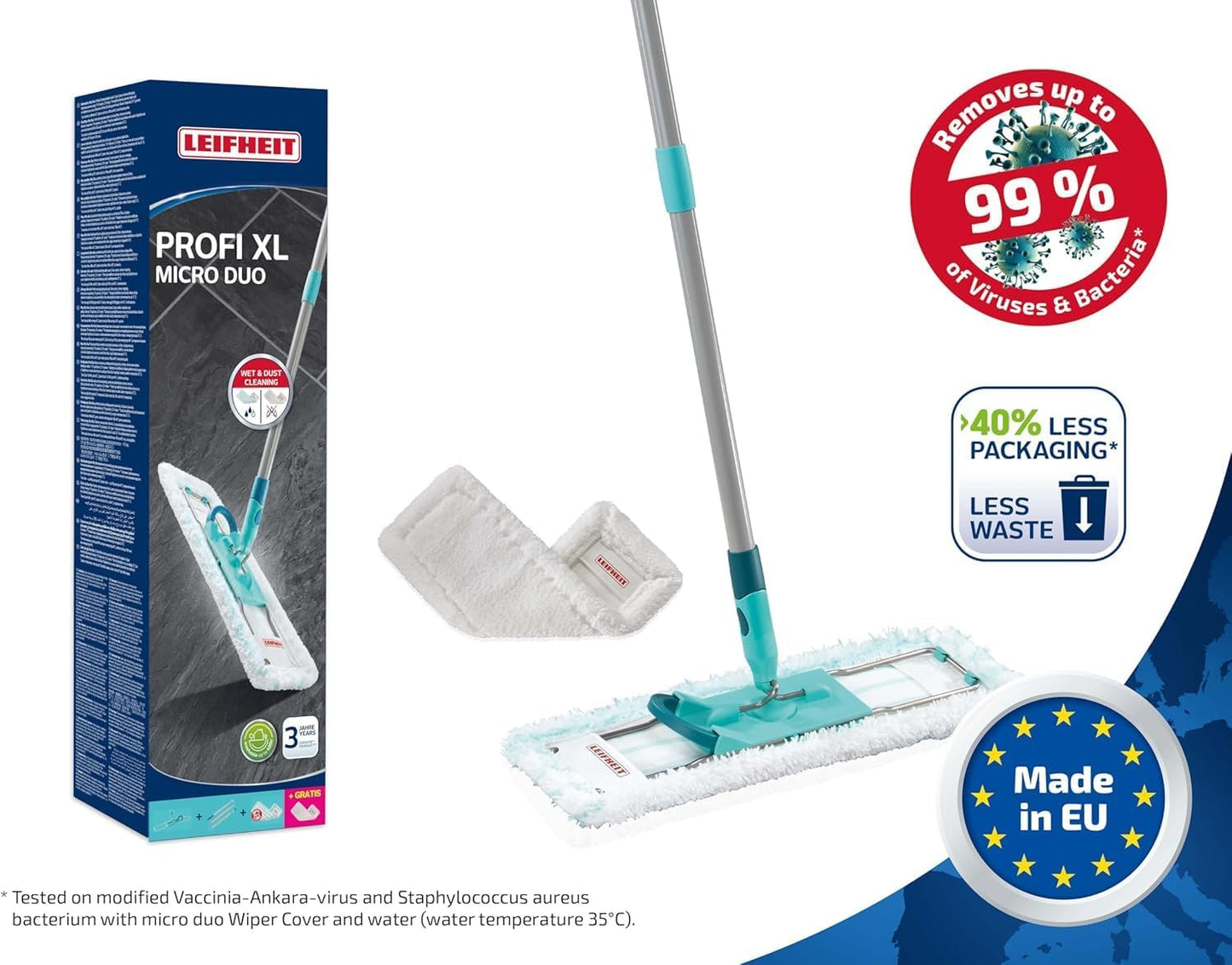 Bodenwischer Profi XL mit Mikrofaser und Staubmop, Allrounder + Trockenreinigung (Superduster) Eco Verpackung