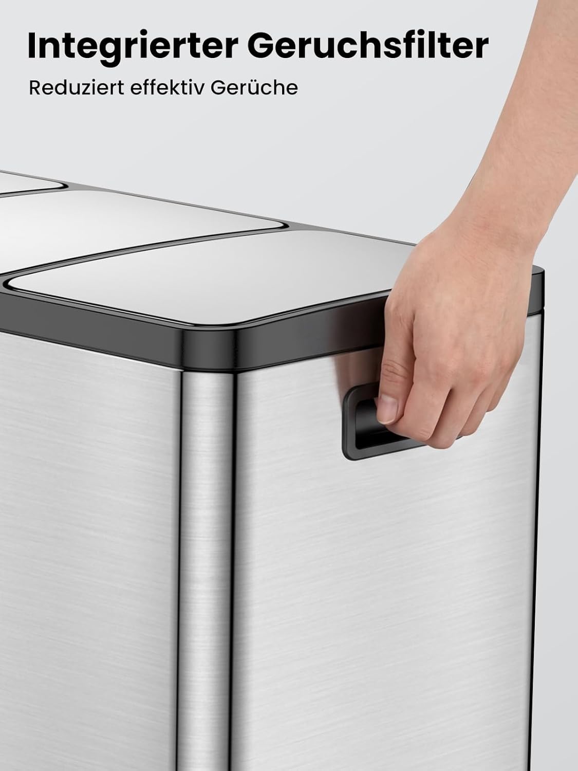 3-teiliger Treteimer mit Soft Close Deckel, Silber 54L