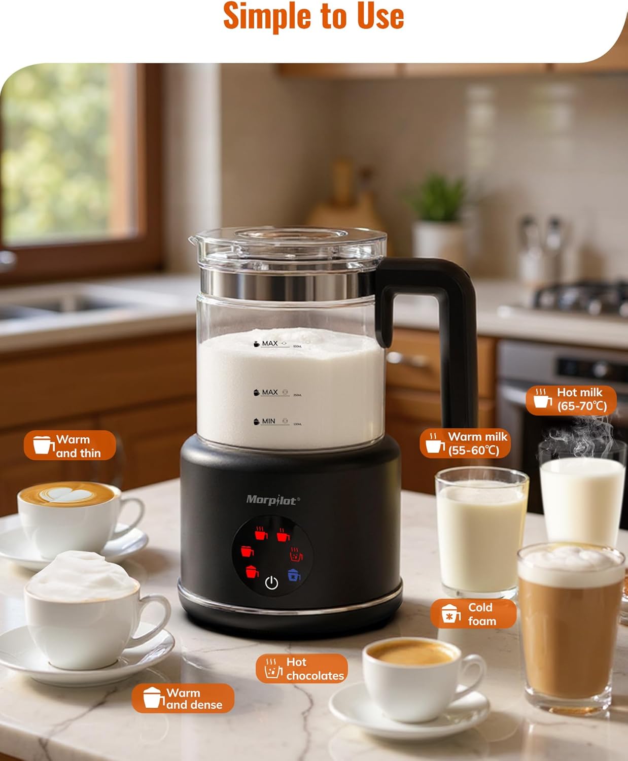 Elektrischer 6-in-1 Milchaufschäumer, 500ml Schwarz
