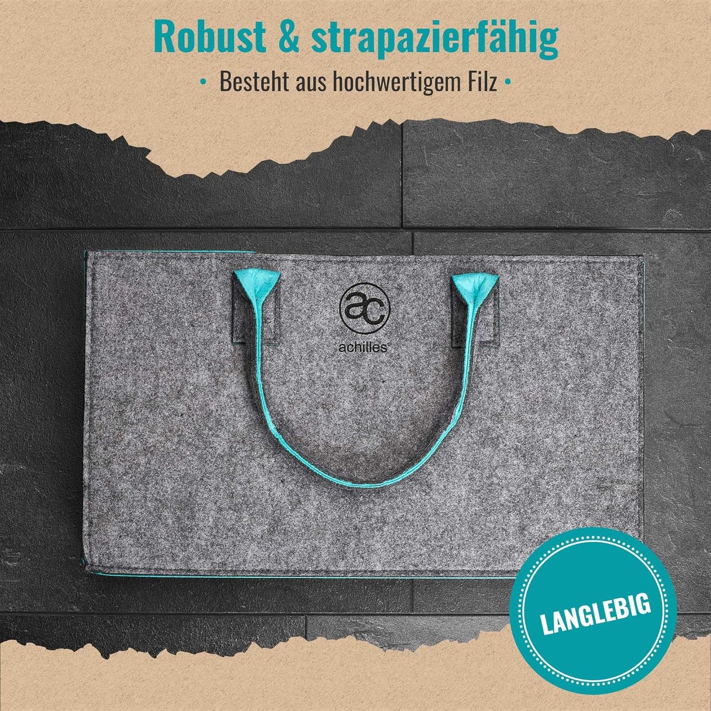 Filzkorb mit Faltfunktion, Grau / Türkis, 40x25x23cm