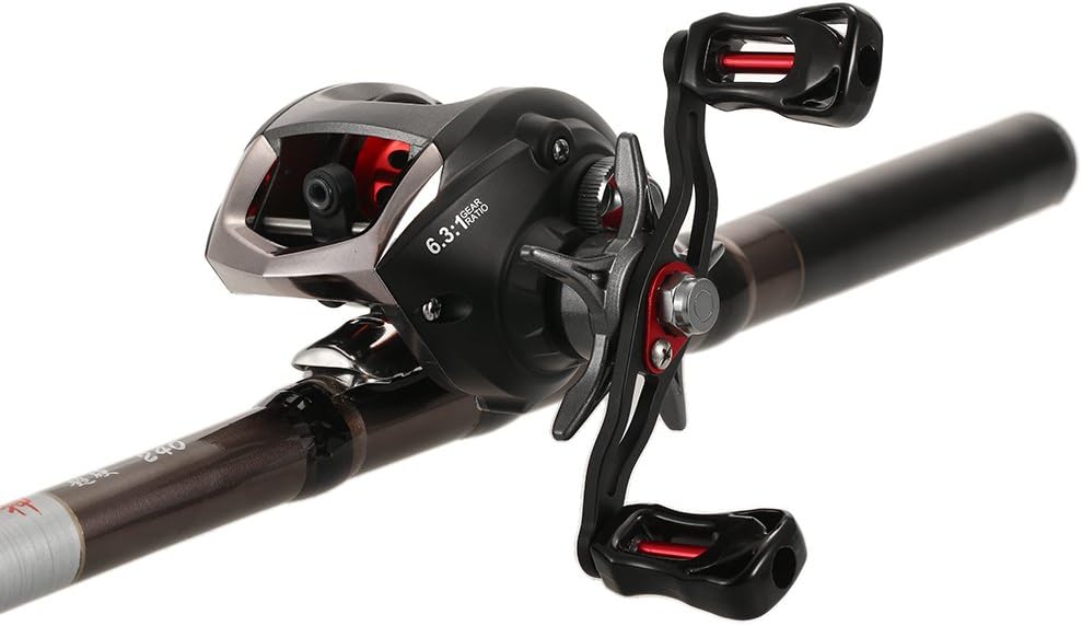 Baitcasting Angelrolle mit Magnetbremssystem, Schwarz links