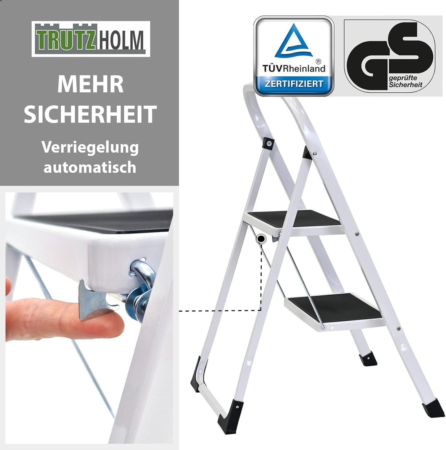 Klappbare Trittleiter, 2 Stufen, Weiss