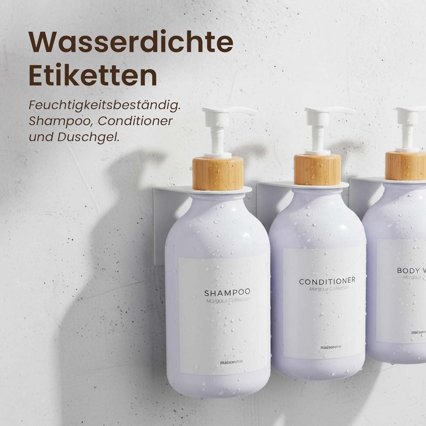 Seifenspender 3er-Set ohne Bohren, Weisses Bambus-3er-set