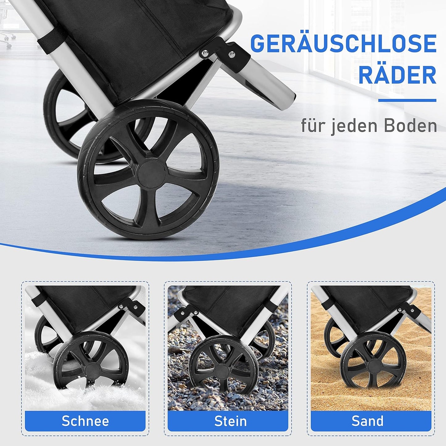 Klappbarer Einkaufstrolley mit Kühlfach, Schwarz Standard-bereifung