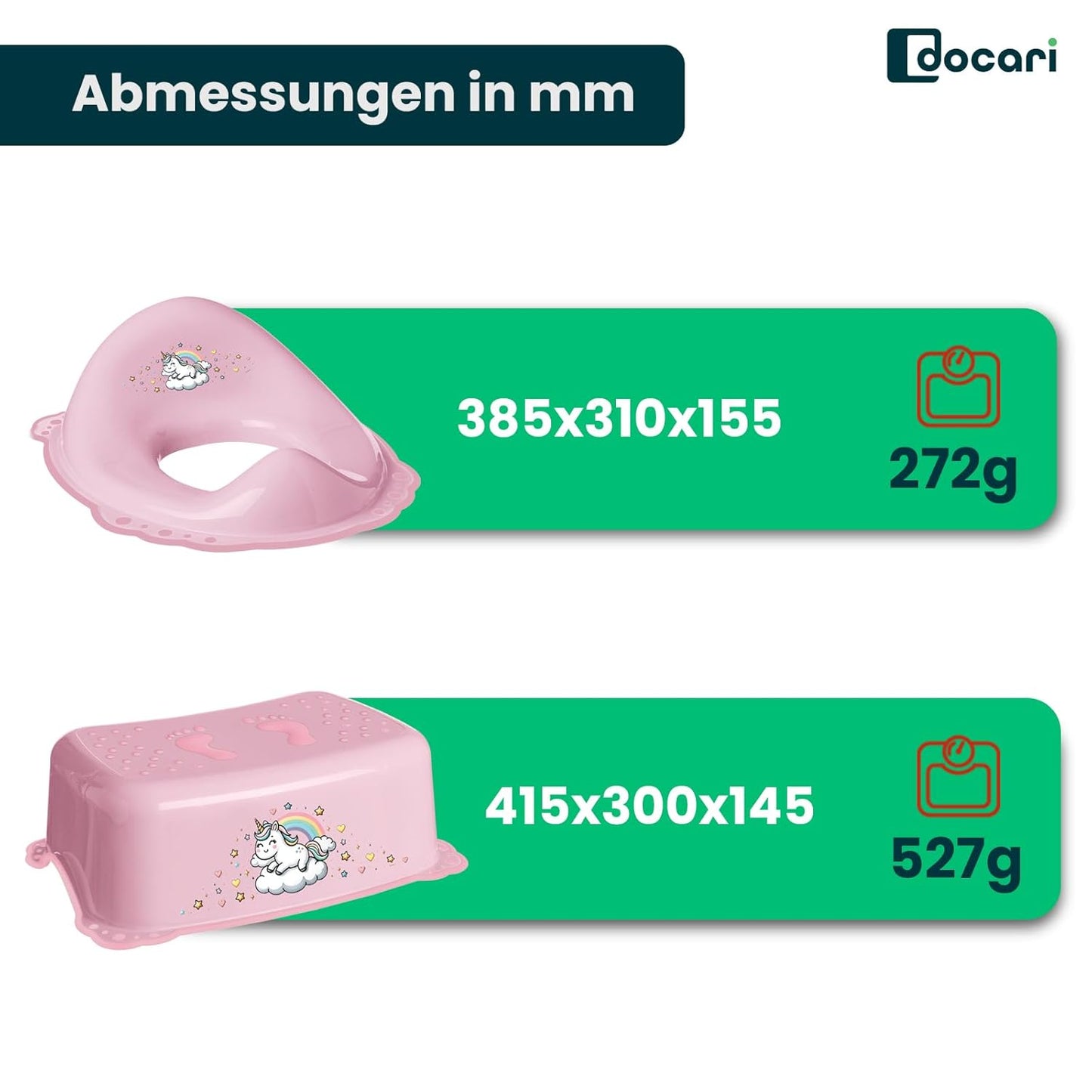 Toilettentrainer Set mit Toilettenaufsatz und Hocker, Einhorn-Motiv, Einhorn 2er Set