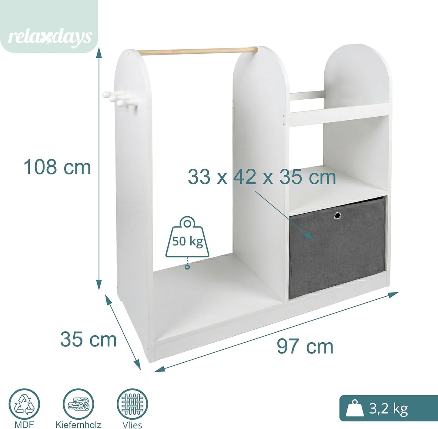 Kindergarderobe mit Haken und Aufbewahrungsbox