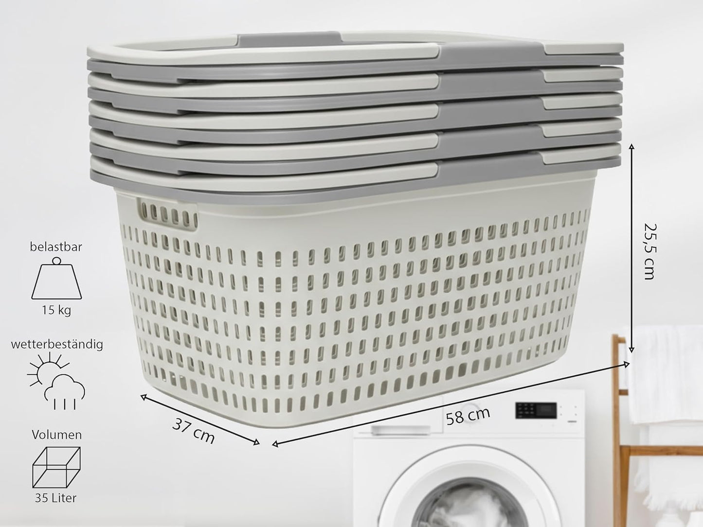 Stapelbare Wäschekörbe 6er-Set, Weiss 6 Körbe