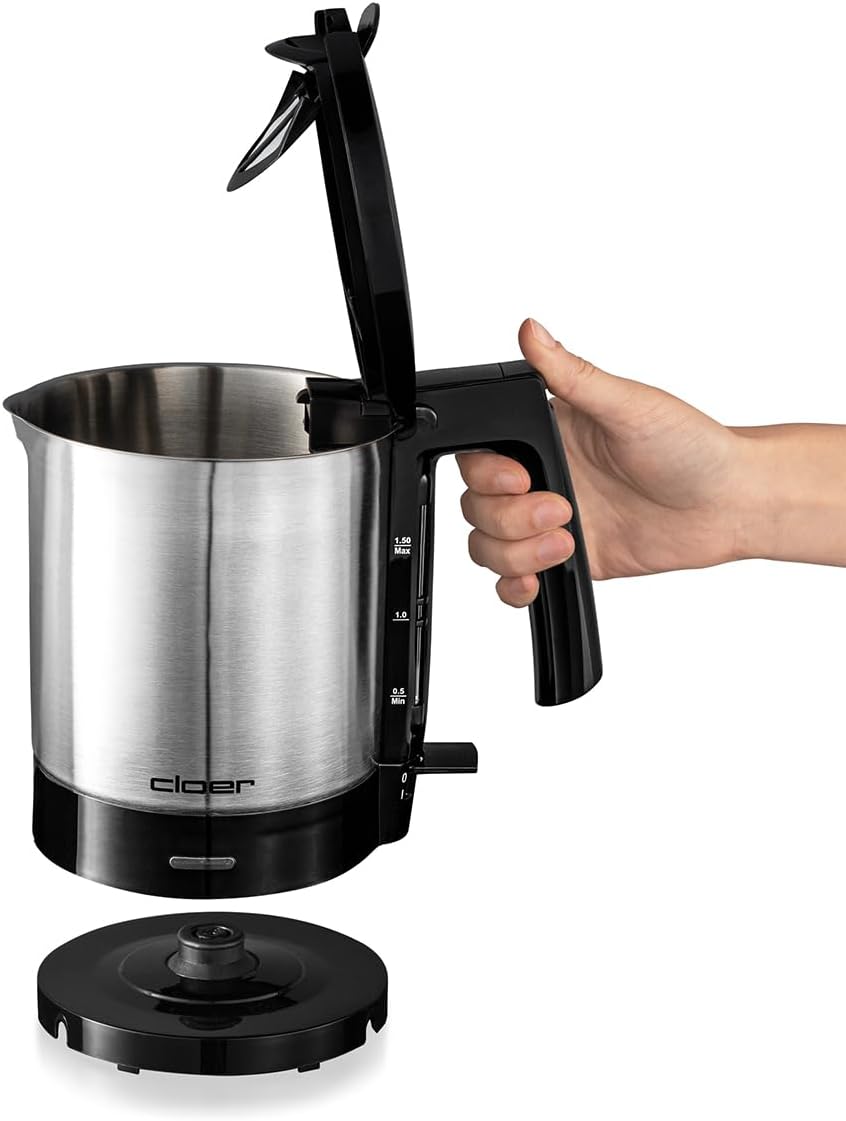 Wasserkocher mit Trockengehschutz (1,5L), Schwarz 1,5 Liter Füllmengenmarkierung Aussen Single