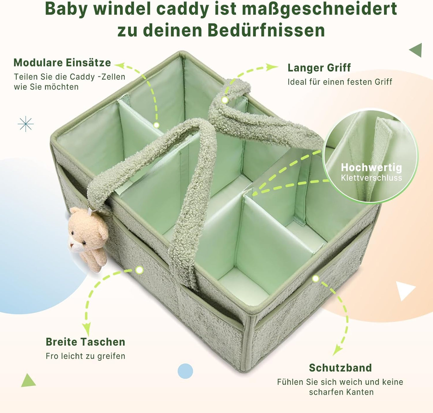 Baby-Windel-Caddy Organizer für Wickeltisch, Grün
