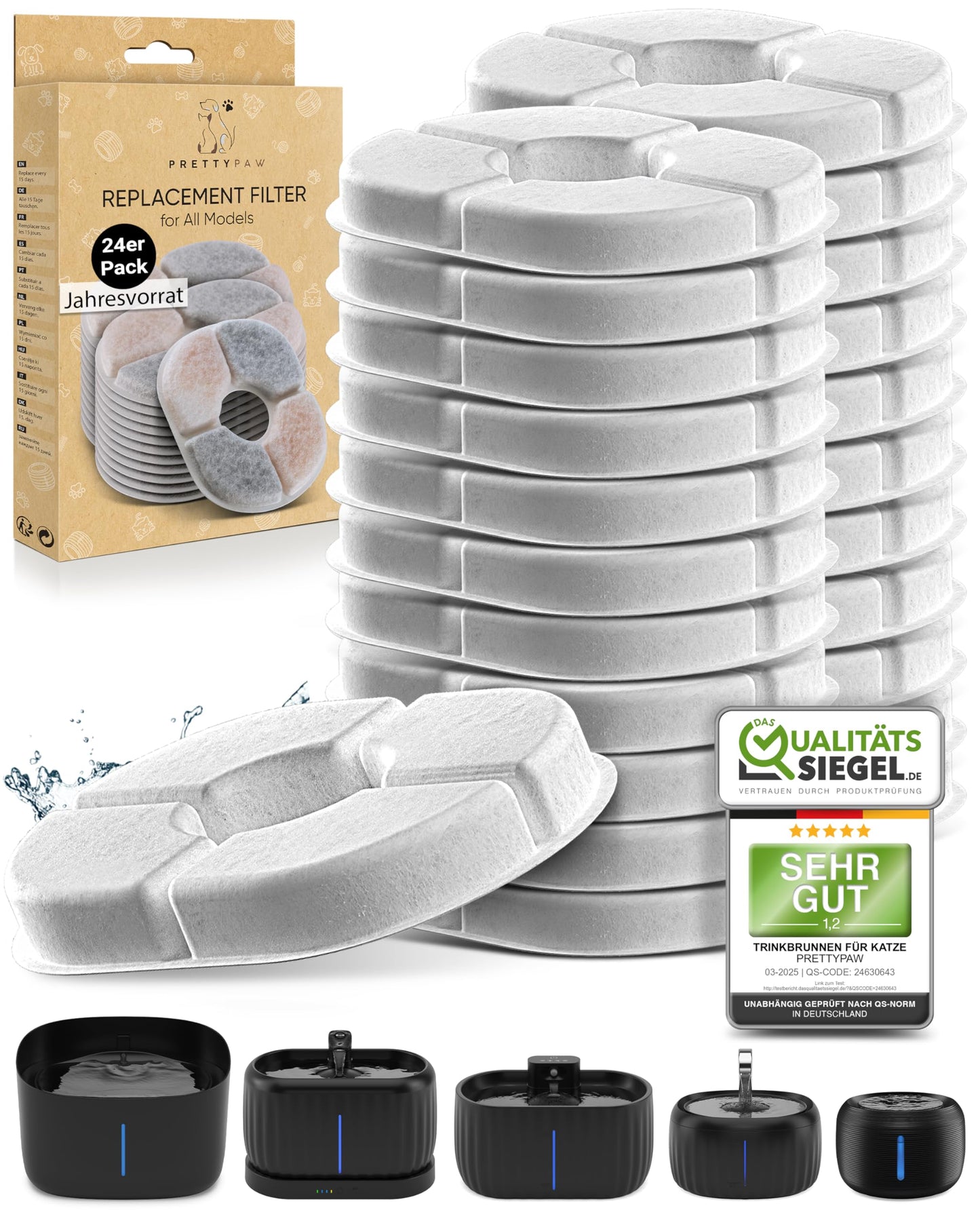 24er Pack Ersatzfilter für Katzenbrunnen, 24er Pack