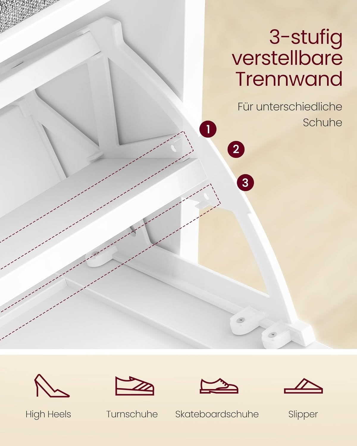 Schuhbank-Set mit Sitzkissen und Klappfach, 2er-Set, 2