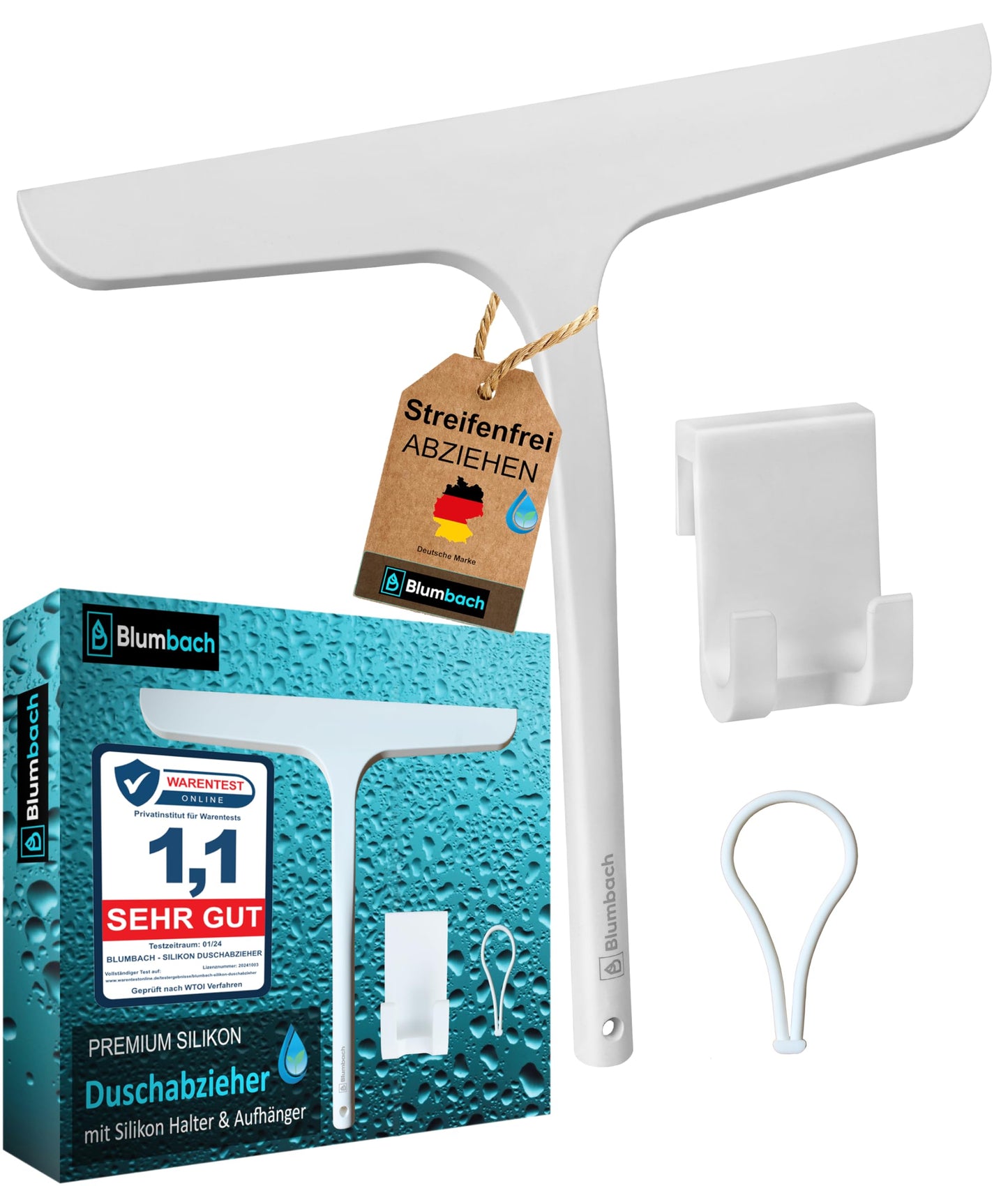 Duschabzieher mit Halterung, 28 cm Duschabzieher Weiss