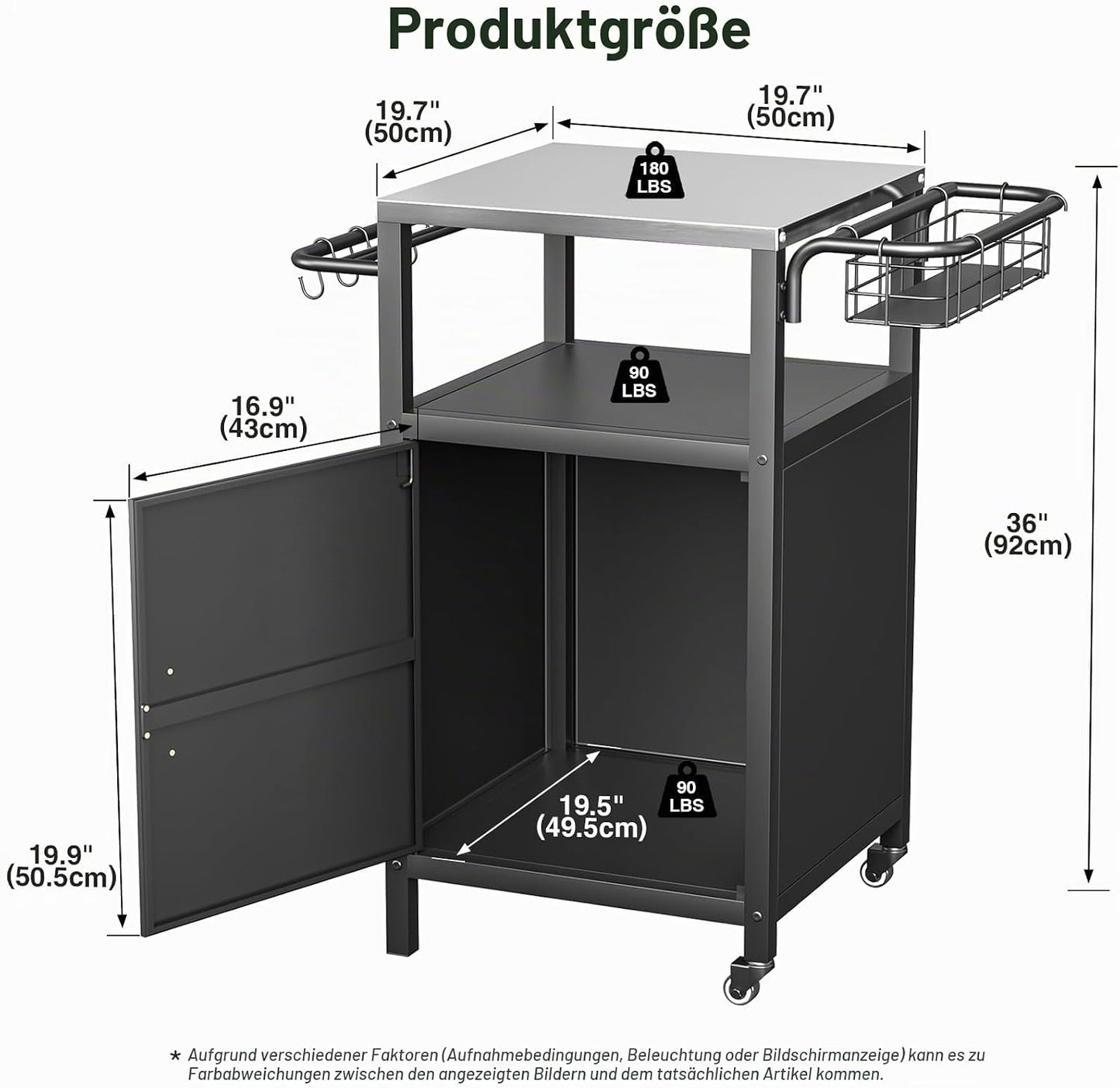Grilltisch mit Rollen, 50x50x92cm