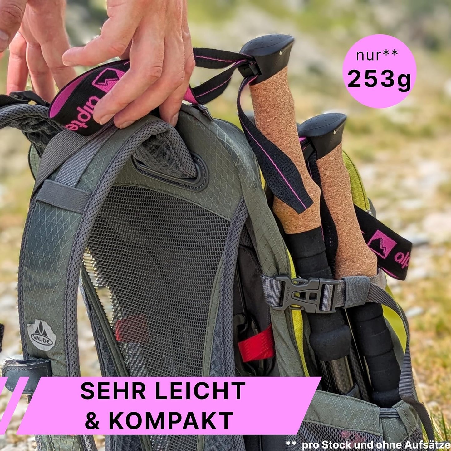 Faltbare Trekkingstöcke, Aluminium 100-120 cm | Hot Pink