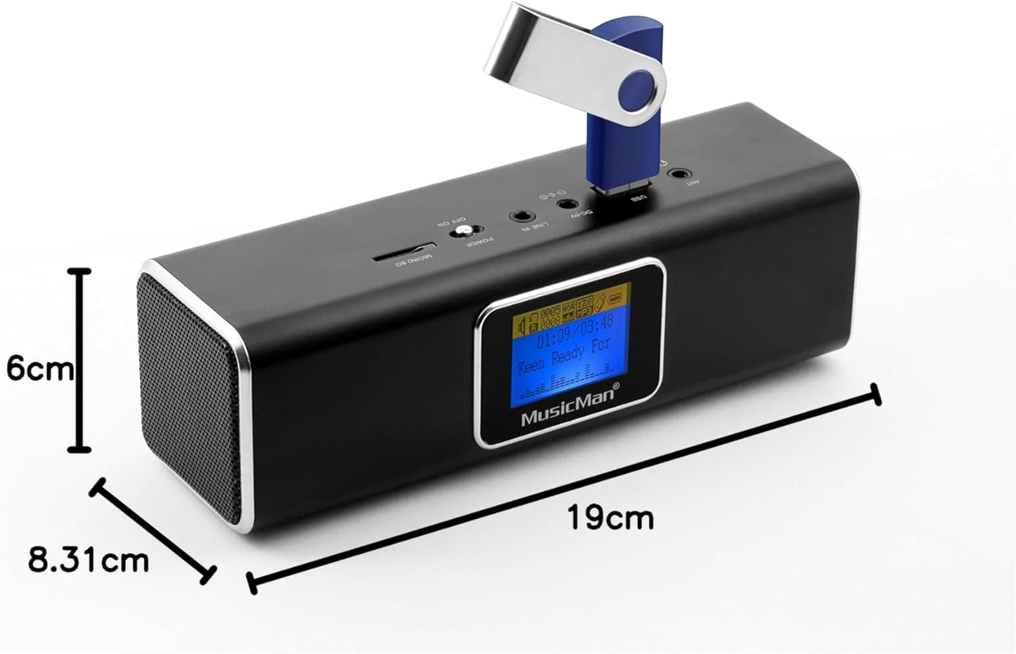 Tragbare Stereo Soundstation mit MP3, Schwarz mit Display Single