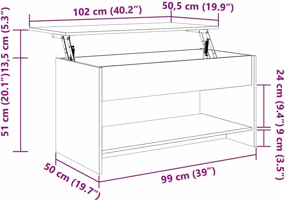 Rechteckiger Klapptisch mit Stauraum, Schwarz 80 x 50.5 x 41.5 cm